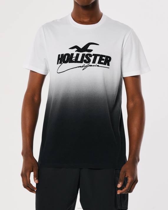 Hollister Mænd mesh logo applikation ombre grafisk t-shirt 2H8Z850 toppe hvid til sort ombre