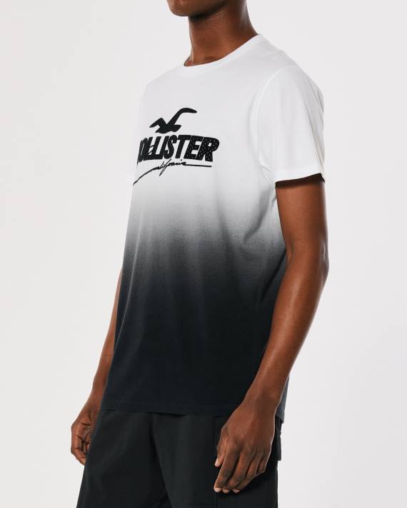 Hollister Mænd mesh logo applikation ombre grafisk t-shirt 2H8Z850 toppe hvid til sort ombre