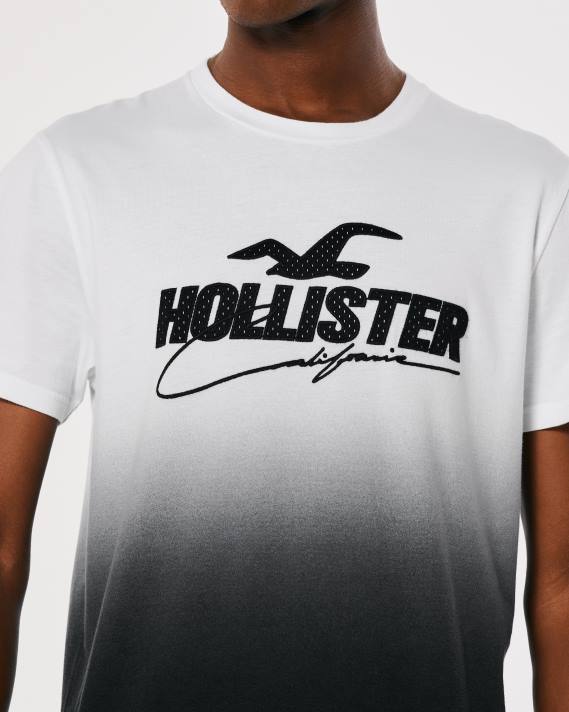 Hollister Mænd mesh logo applikation ombre grafisk t-shirt 2H8Z850 toppe hvid til sort ombre