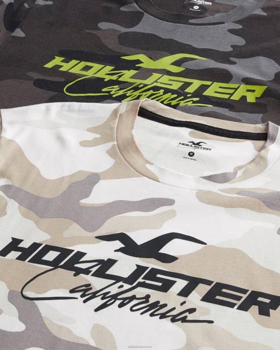 Hollister Mænd print logo grafisk t-shirt 5-pak 2H8Z1093 toppe hvid-beige camo-grå-sort