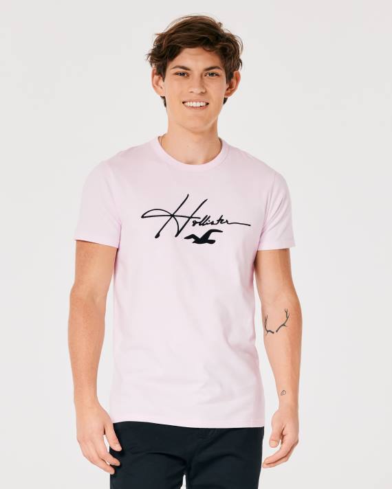 Hollister Mænd signatur logo grafisk t-shirt 2H8Z1022 toppe lyserød