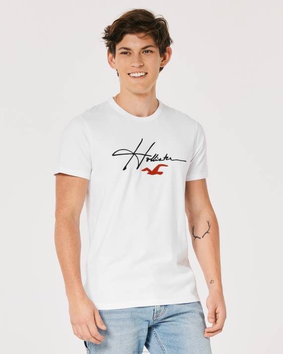 Hollister Mænd signatur logo grafisk t-shirt 2H8Z851 toppe hvid signatur