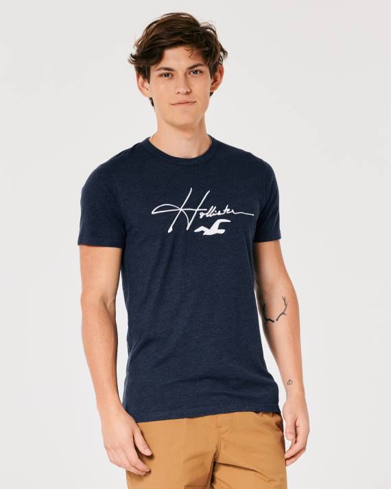 Hollister Mænd signatur logo grafisk t-shirt 2H8Z856 toppe lyng flåde