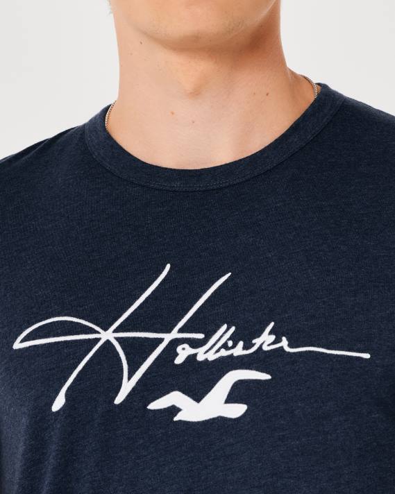 Hollister Mænd signatur logo grafisk t-shirt 2H8Z856 toppe lyng flåde