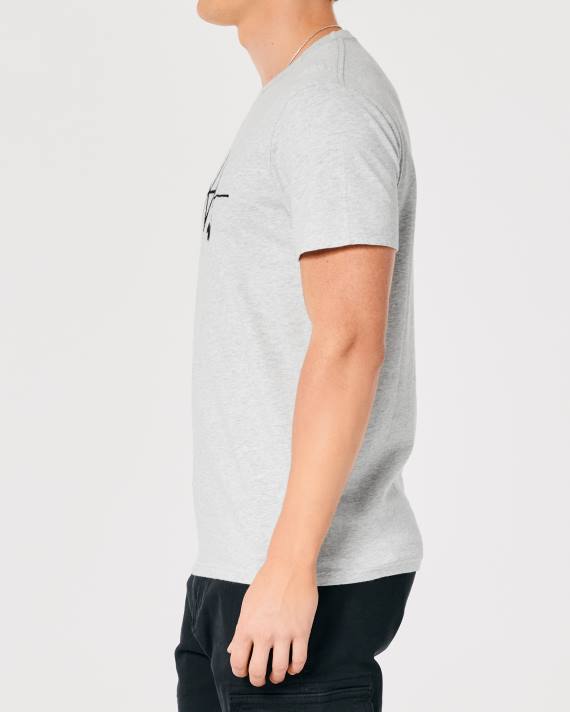 Hollister Mænd signatur logo grafisk t-shirt 2H8Z891 toppe lys gråmeleret