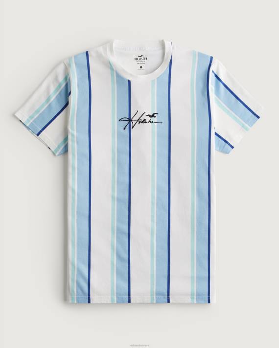 Hollister Mænd stribet bomulds logo-t-shirt 2H8Z1041 toppe lyseblå stribe