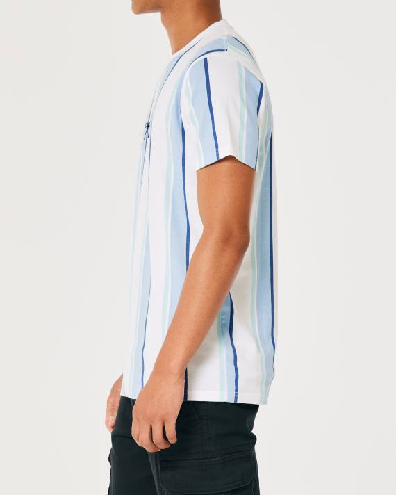 Hollister Mænd stribet bomulds logo-t-shirt 2H8Z1041 toppe lyseblå stribe