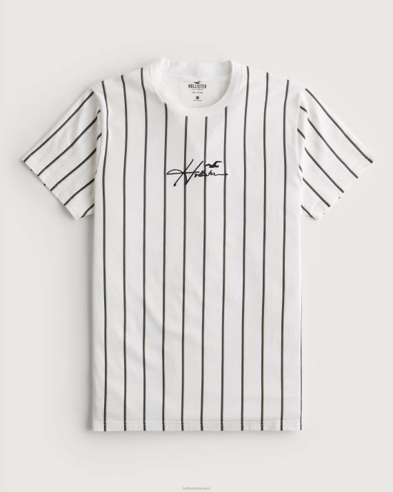Hollister Mænd stribet bomulds logo-t-shirt 2H8Z943 toppe hvid stribe