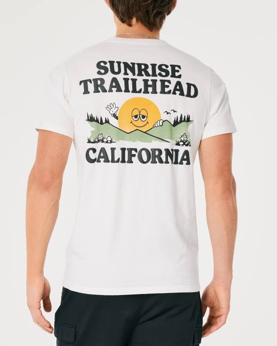 Hollister Mænd sunrise trailhead logo grafisk t-shirt 2H8Z1055 toppe off white