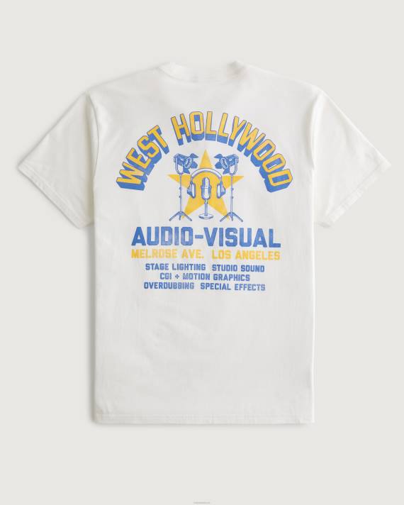 Hollister Mænd west hollywood audiovisuel grafisk t-shirt 2H8Z1005 toppe off white