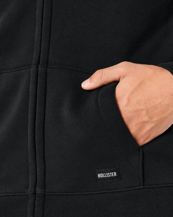 Hollister Mænd afslappet hættetrøje med fuld lynlås 2H8Z823 toppe sort