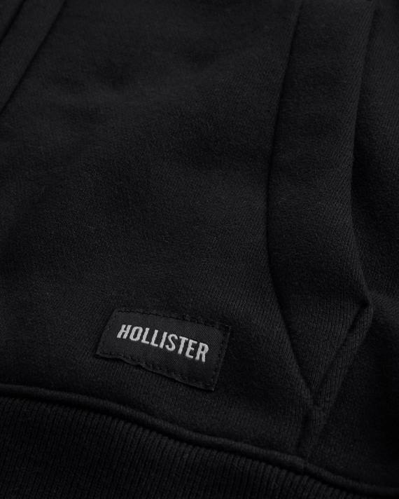 Hollister Mænd afslappet hættetrøje med fuld lynlås 2H8Z823 toppe sort