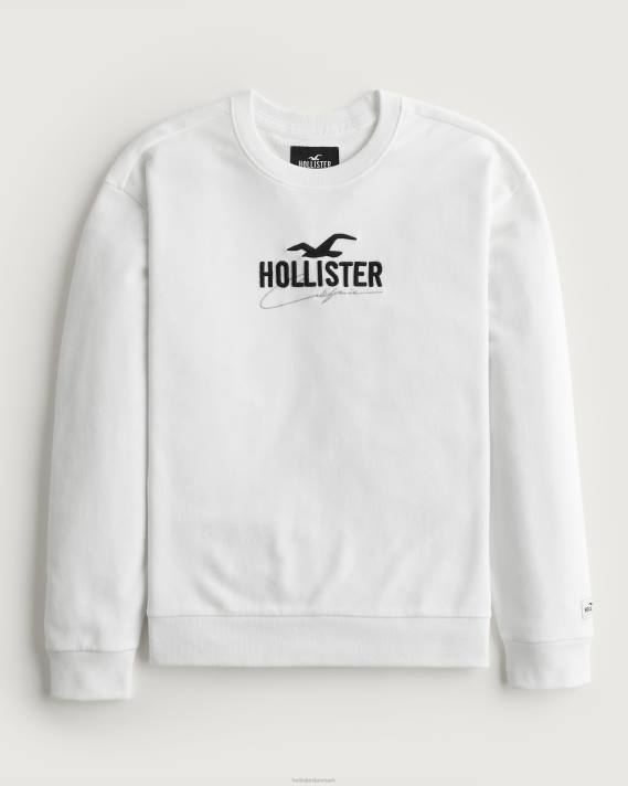 Hollister Mænd afslappet logo crew sweatshirt 2H8Z956 toppe hvid