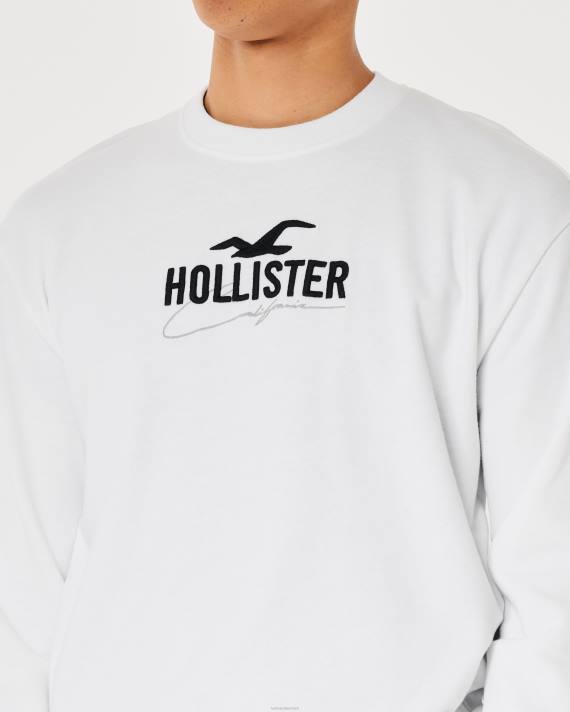 Hollister Mænd afslappet logo crew sweatshirt 2H8Z956 toppe hvid