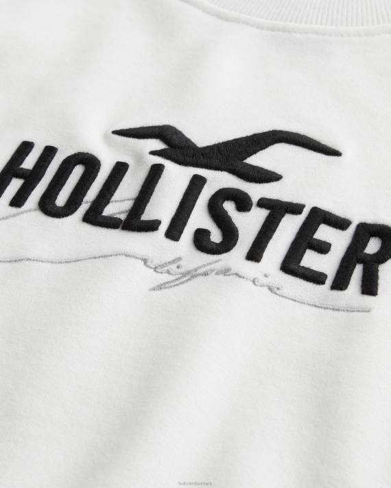Hollister Mænd afslappet logo crew sweatshirt 2H8Z956 toppe hvid