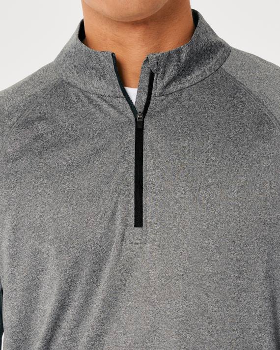 Hollister Mænd gilly hicks aktiv letvægtsstrikket kvart lynlås 2H8Z1045 toppe gråmeleret