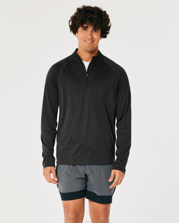 Hollister Mænd gilly hicks aktiv letvægtsstrikket kvart lynlås 2H8Z1046 toppe sort