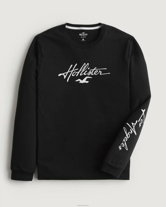 Hollister Mænd langærmet logo grafisk t-shirt 2H8Z809 toppe sort