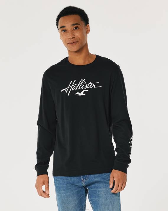 Hollister Mænd langærmet logo grafisk t-shirt 2H8Z809 toppe sort