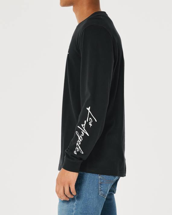 Hollister Mænd langærmet logo grafisk t-shirt 2H8Z809 toppe sort