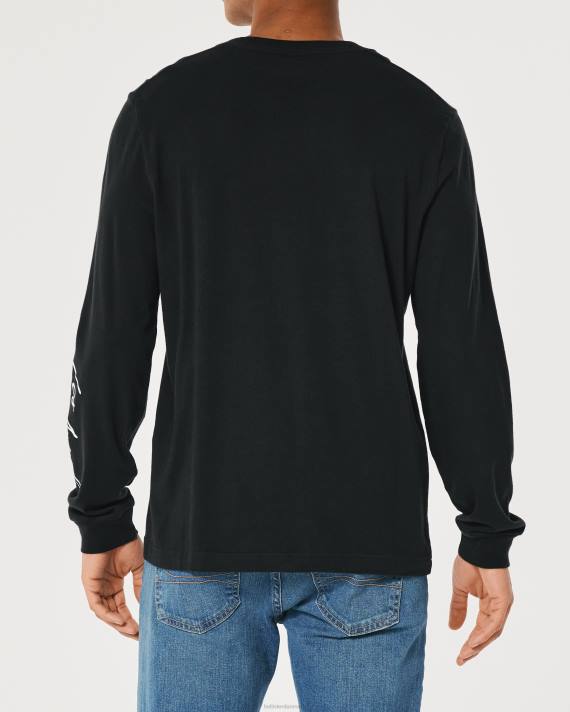 Hollister Mænd langærmet logo grafisk t-shirt 2H8Z809 toppe sort