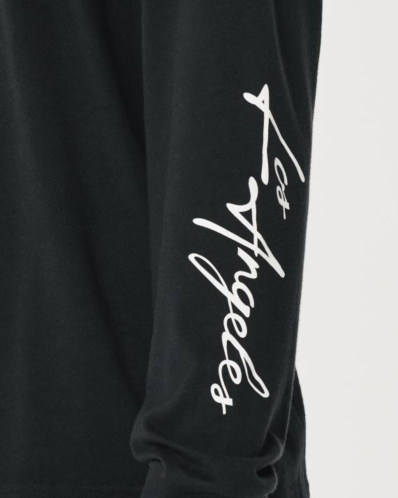 Hollister Mænd langærmet logo grafisk t-shirt 2H8Z809 toppe sort