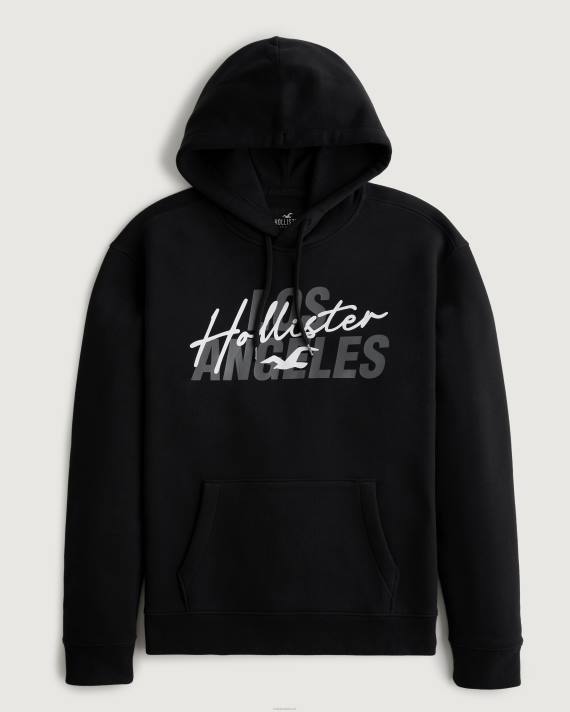 Hollister Mænd logo grafisk hættetrøje 2H8Z1019 toppe sort