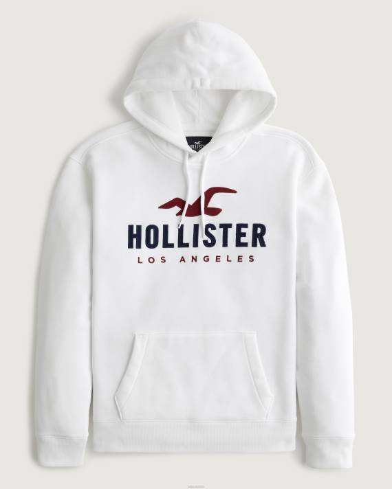 Hollister Mænd logo grafisk hættetrøje 2H8Z1053 toppe hvid