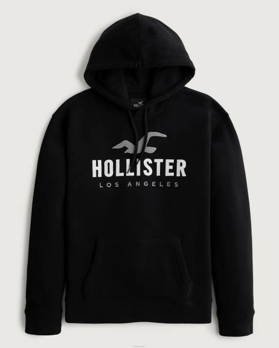 Hollister Mænd logo grafisk hættetrøje 2H8Z965 toppe sort