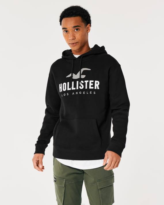 Hollister Mænd logo grafisk hættetrøje 2H8Z965 toppe sort