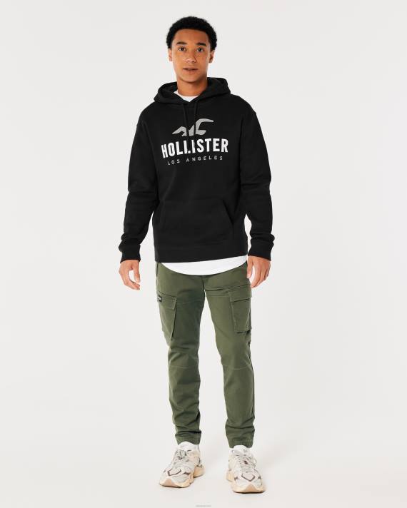 Hollister Mænd logo grafisk hættetrøje 2H8Z965 toppe sort