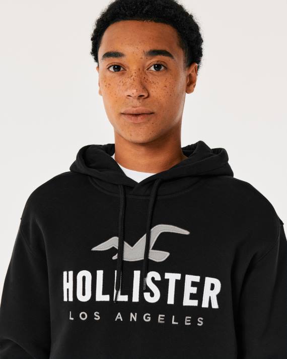 Hollister Mænd logo grafisk hættetrøje 2H8Z965 toppe sort