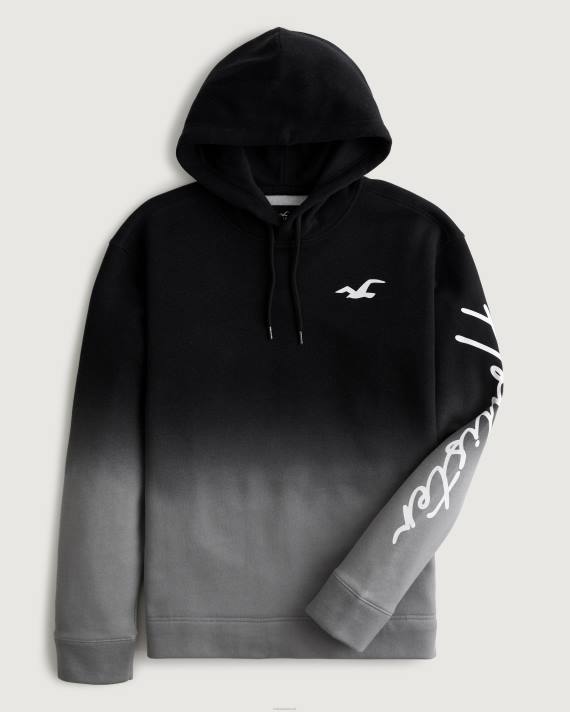 Hollister Mænd ombre logo grafisk hættetrøje 2H8Z864 toppe sort til grå ombre