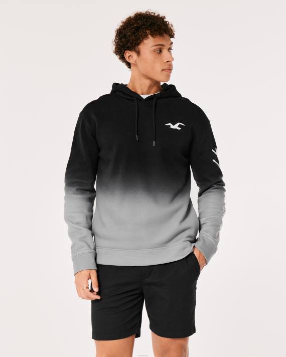 Hollister Mænd ombre logo grafisk hættetrøje 2H8Z864 toppe sort til grå ombre