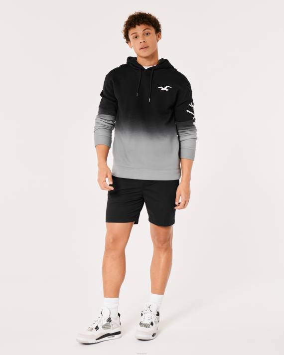 Hollister Mænd ombre logo grafisk hættetrøje 2H8Z864 toppe sort til grå ombre