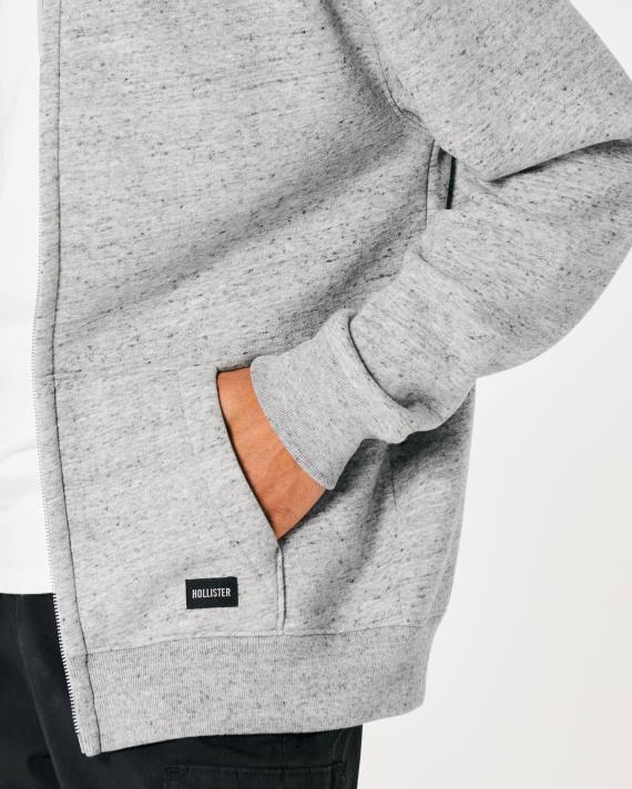 Hollister Mænd afslappet hættetrøje med fuld lynlås 2H8Z942 toppe lys gråmeleret