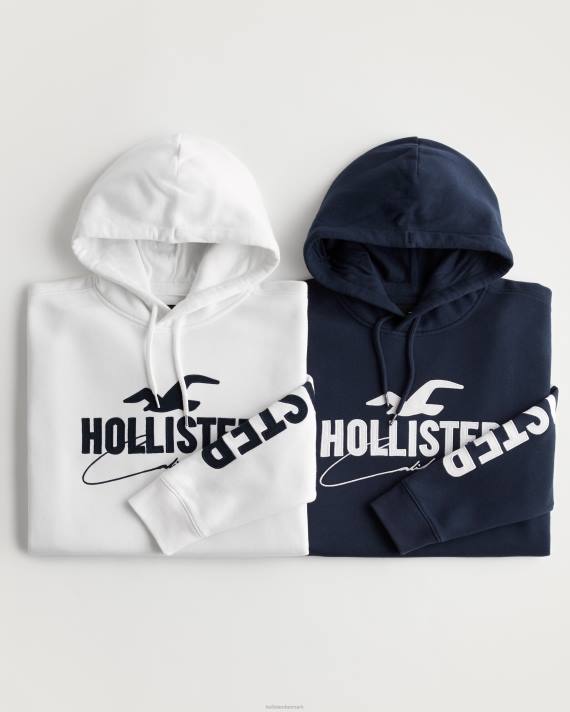 Hollister Mænd grafisk hættetrøje 2-pak 2H8Z928 toppe hvid-marine