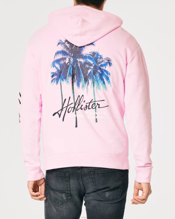 Hollister Mænd logo grafisk hættetrøje 2H8Z1024 toppe lyserød