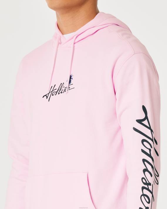 Hollister Mænd logo grafisk hættetrøje 2H8Z1024 toppe lyserød