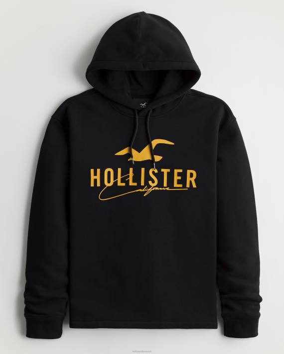 Hollister Mænd logo grafisk hættetrøje 2H8Z1064 toppe sort