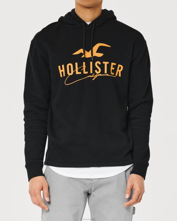 Hollister Mænd logo grafisk hættetrøje 2H8Z1064 toppe sort