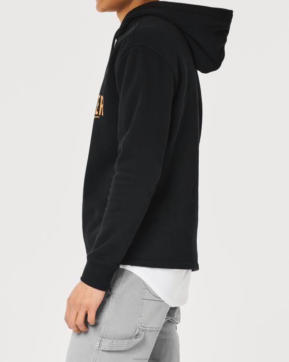 Hollister Mænd logo grafisk hættetrøje 2H8Z1064 toppe sort