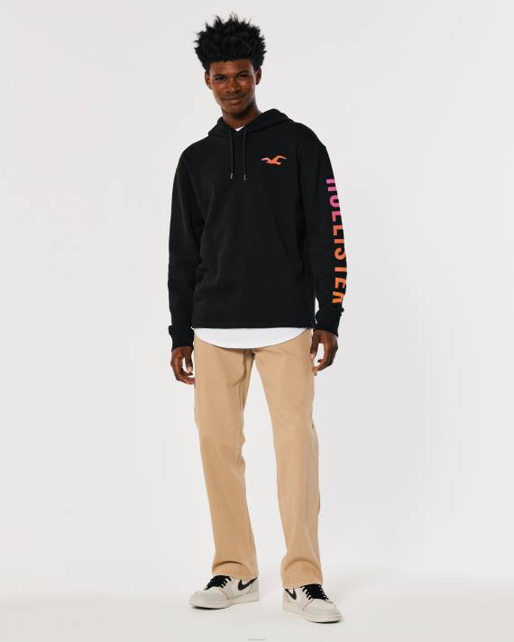 Hollister Mænd logo grafisk hættetrøje 2H8Z829 toppe sort med ærmegrafik