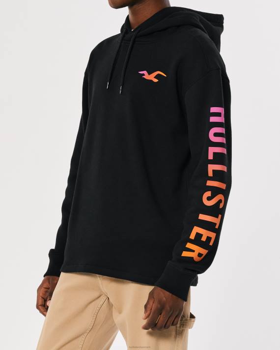 Hollister Mænd logo grafisk hættetrøje 2H8Z829 toppe sort med ærmegrafik