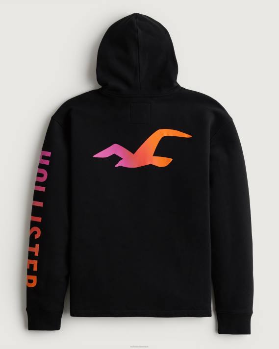 Hollister Mænd logo grafisk hættetrøje 2H8Z829 toppe sort med ærmegrafik