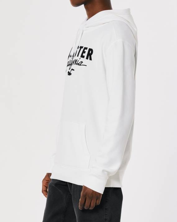 Hollister Mænd logo grafisk hættetrøje 2H8Z900 toppe hvid