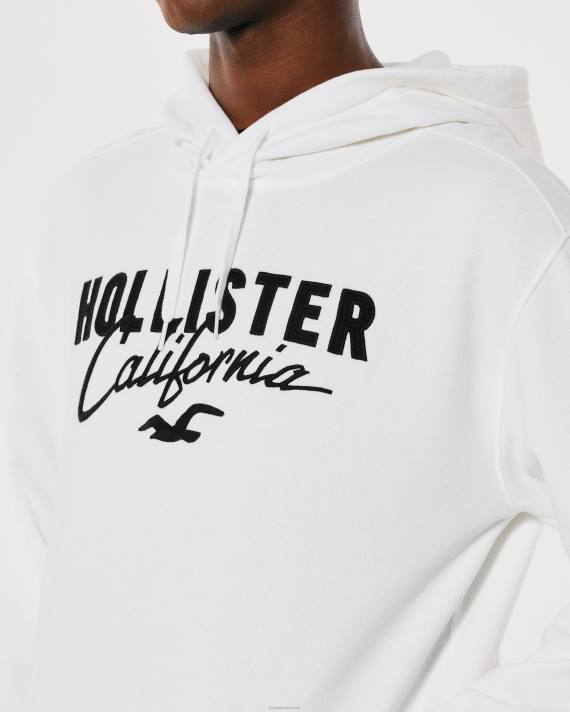 Hollister Mænd logo grafisk hættetrøje 2H8Z900 toppe hvid