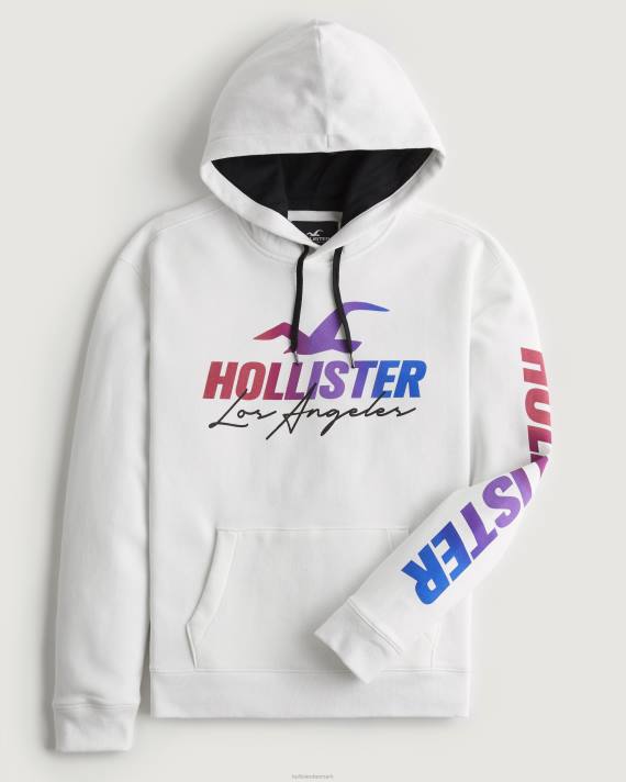 Hollister Mænd logo grafisk hættetrøje 2H8Z935 toppe hvid