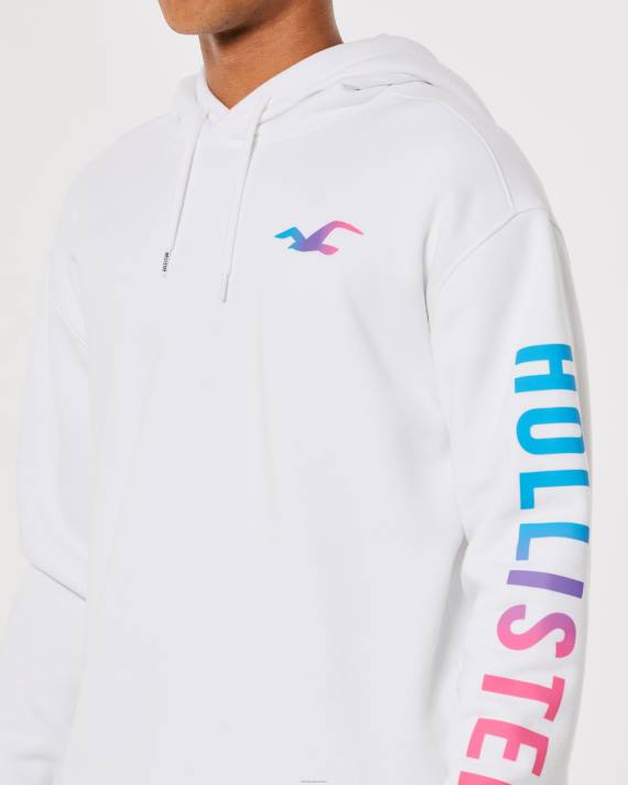 Hollister Mænd logo grafisk hættetrøje 2H8Z948 toppe hvid