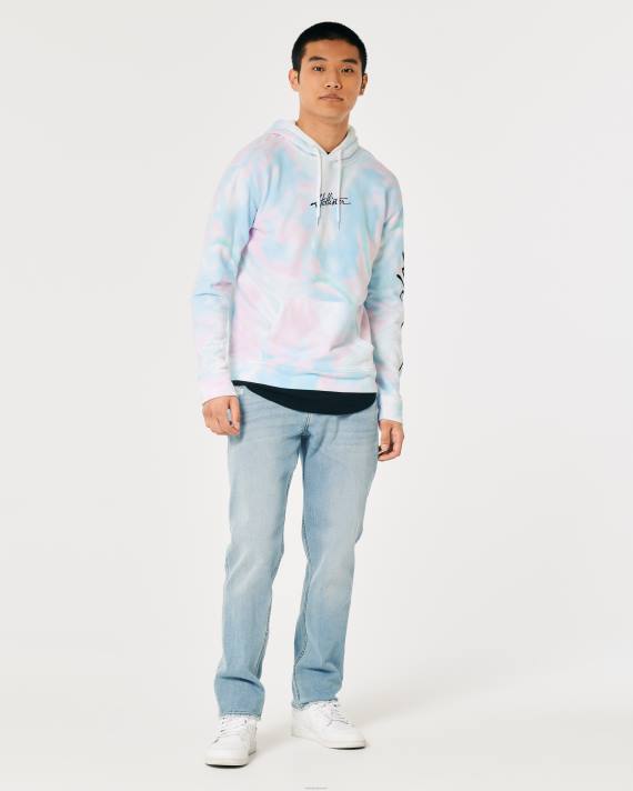 Hollister Mænd vaskeeffekt logo grafisk hættetrøje 2H8Z835 toppe blå tie-dye